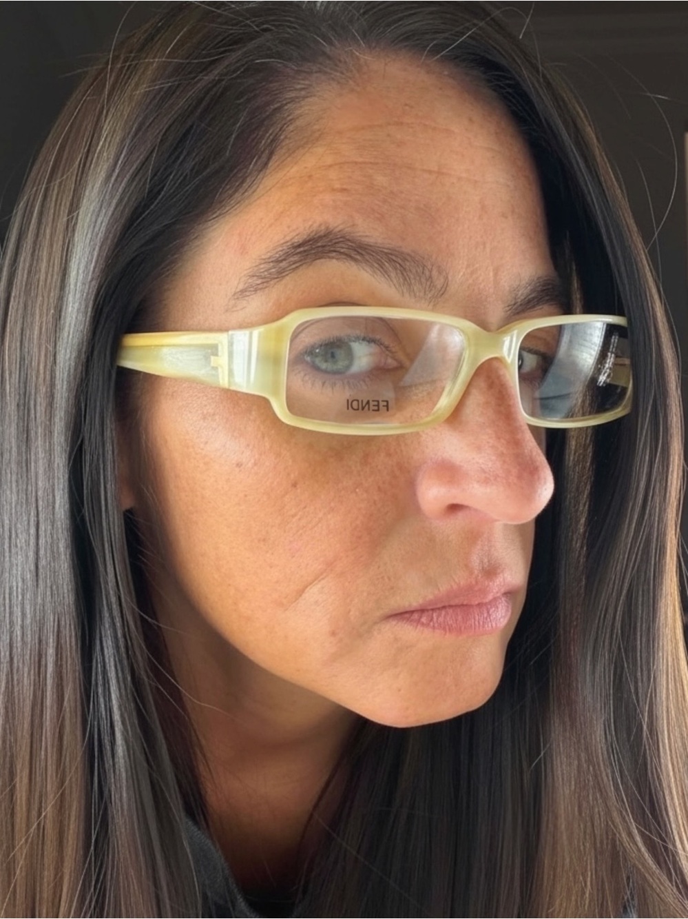 Vtg Fendi F594 264 Pearl Beige Y2K Rectangle Glasses Zucca Logo Deadstock Set